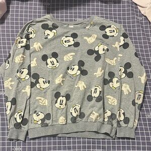 Disney Gray Mickey Mouse Patterned Sweatshirt